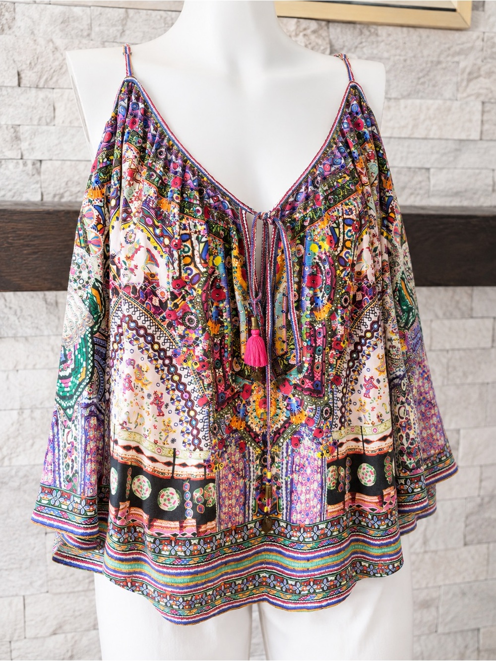 Camilla Embellished Silk Cold Shoulder Top Blouse M - Picture 3 of 11